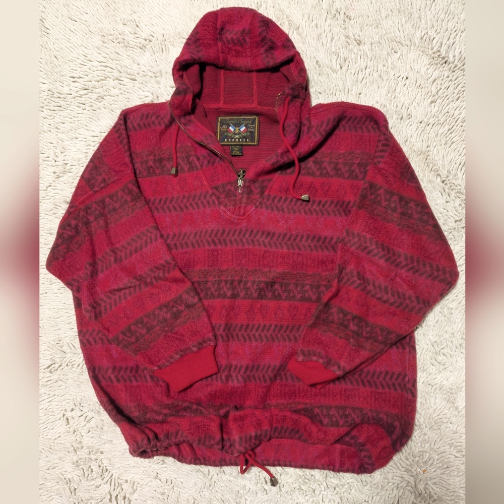 French Country Express 1/4 Zip Red Patterned Hoodie- size large